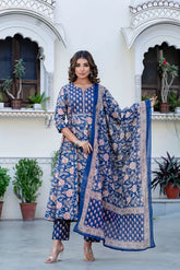 Kurta Blue Orchid Cotton Anarkali Suit