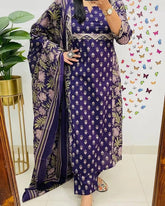 Kurta Cotton Kurti With Handcrafted Adda Anchor Patra Work On Yoke Paired With Cotton Pant And Fine Malmal Cotton Dupatta Less