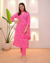 Hot Pink Printed Cotton Suit Set
