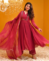 Festive Red Mirror Work Anarkali Suit Set