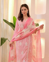 Pretty Pink Chevron Print & Embroidered Suit Set