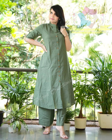 Kurta Olive Green Co-Ord Set In A-Line Kurta And Pant Set