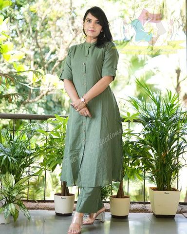 Kurta Olive Green Co-Ord Set In A-Line Kurta And Pant Set